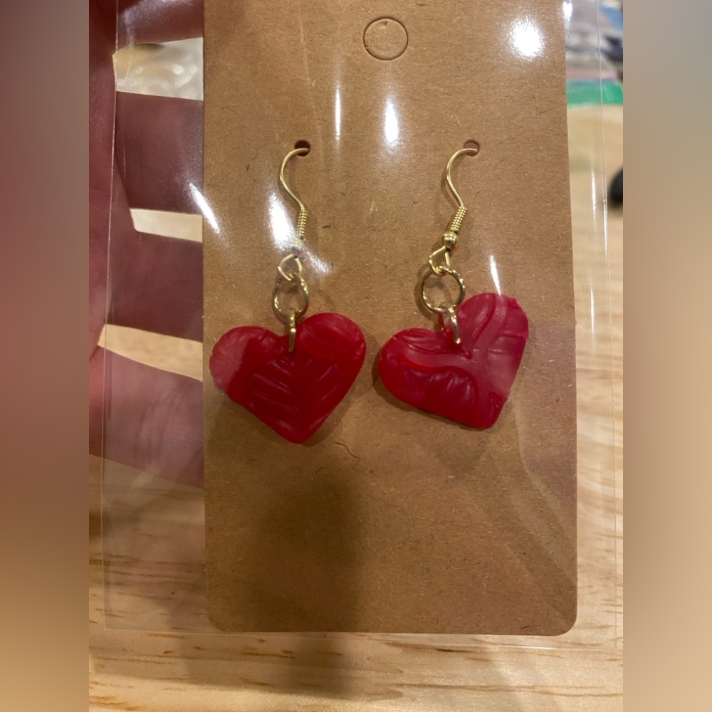 3/$10 Polymer Clay Red Heart shaped earrings